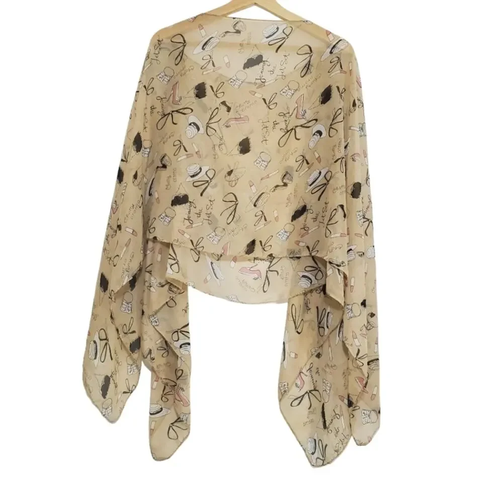 Chatty Aroma Makeup Handbag Print Lightweight Sheer Poncho Coverup